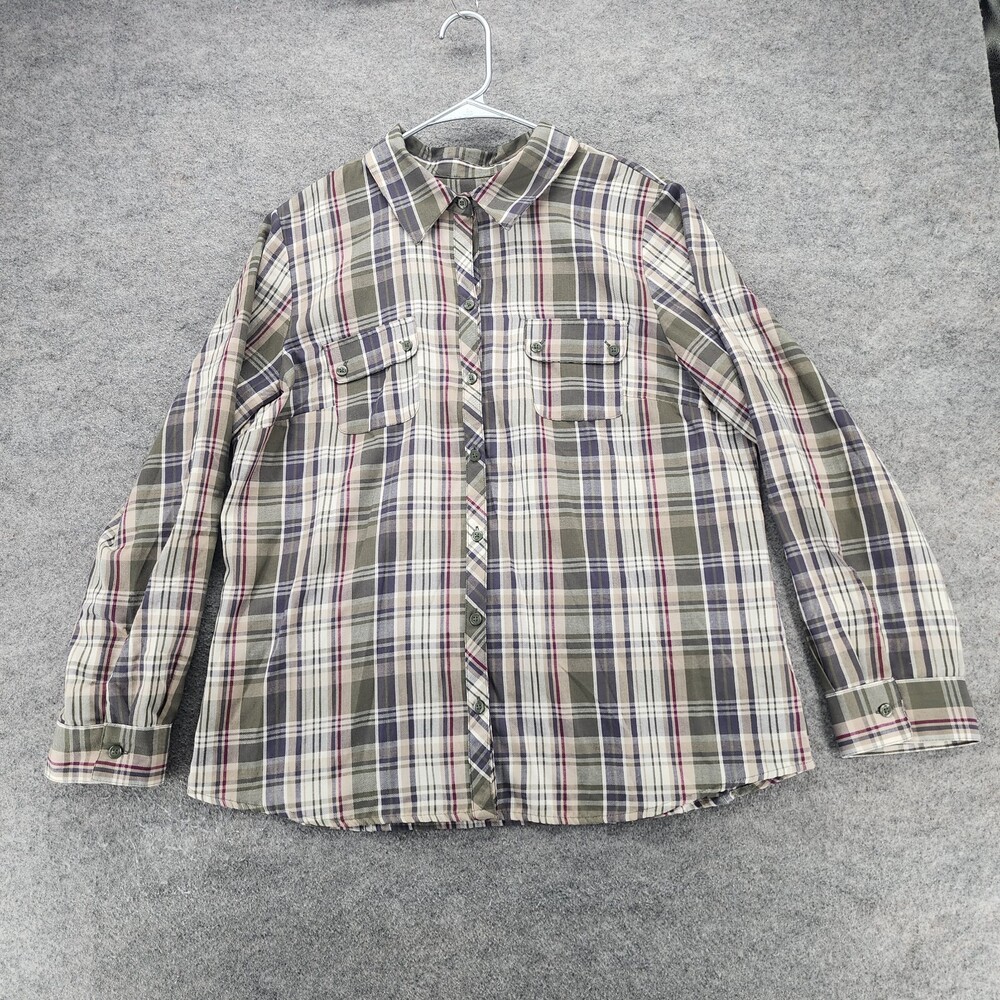 Croft Barrow Shirt Womens XL Button Up Long Sleeve Green Plaid